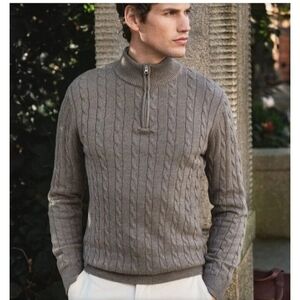 FORTE CASHMERE Men's Sweater Zip Henley chocolate color Size XL